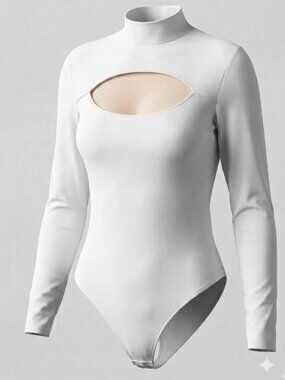 ASOS Curve Plus Size Edit Luxe Handle White Mock Turtleneck CutOut Bodysuit 3597